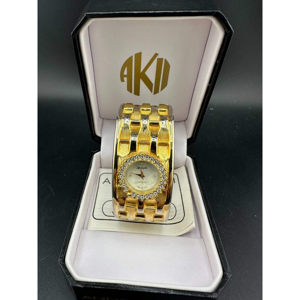 Afterthoughts Gold Tone Rhinestone Cuff Watch Japan Movt V#04979 - 056 (56)